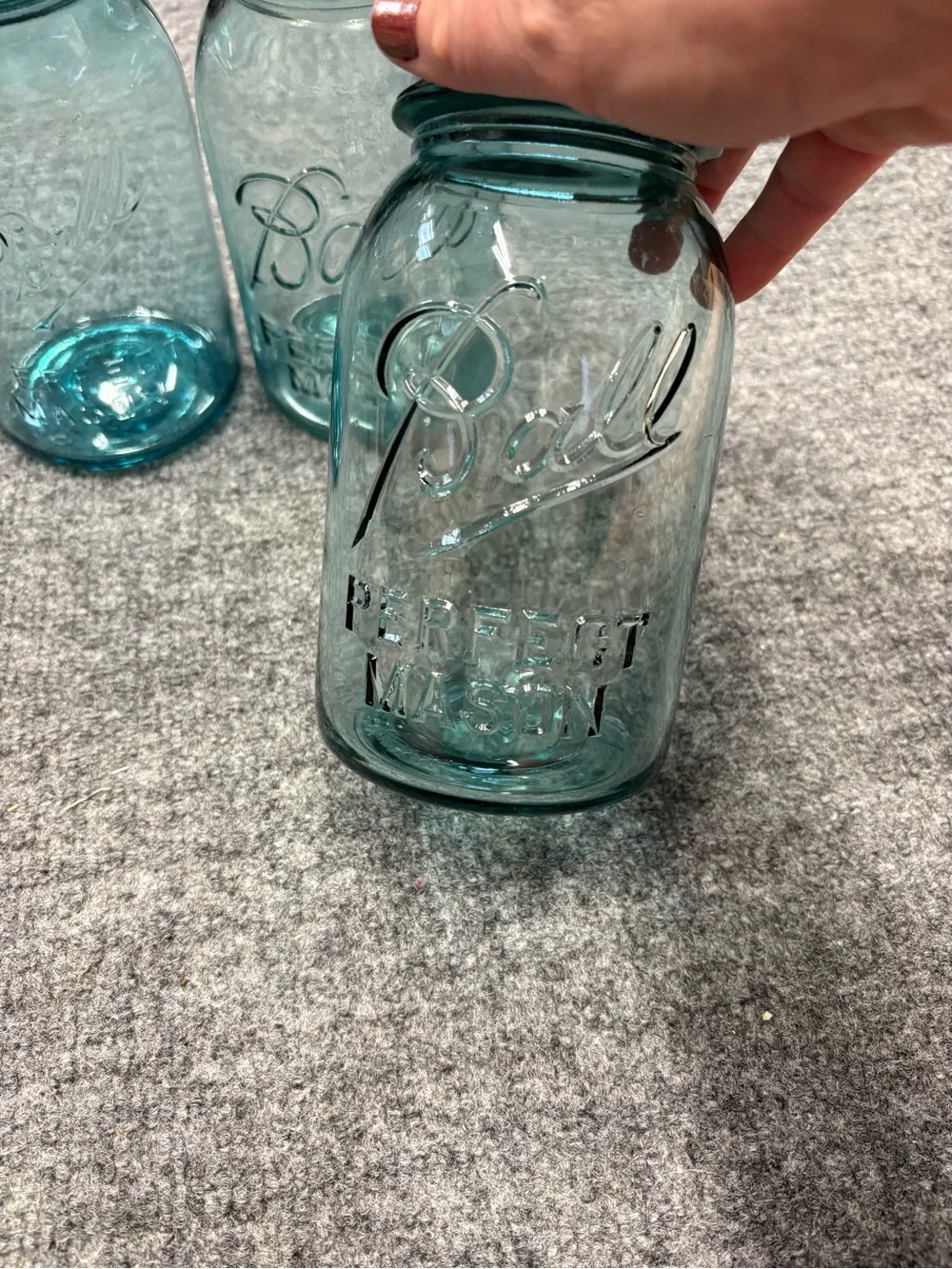 Ball Vintage Aqua Blue Mason Jars 1922-32 with Metal Lids - Set of 3